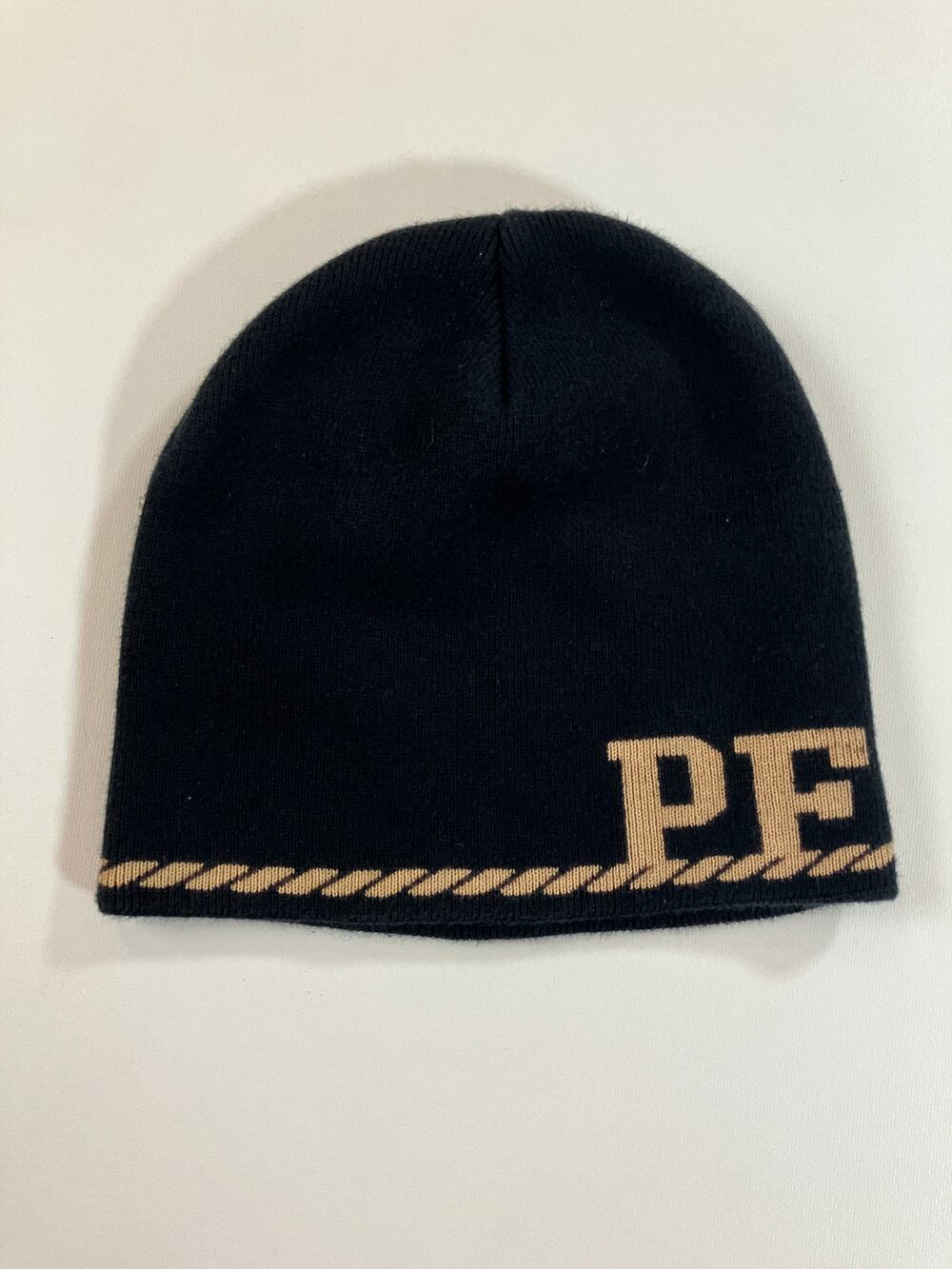 Phat Farm Black Tan Knit Beanie Hat Logo Hip Hop Streetwear Skull Cap